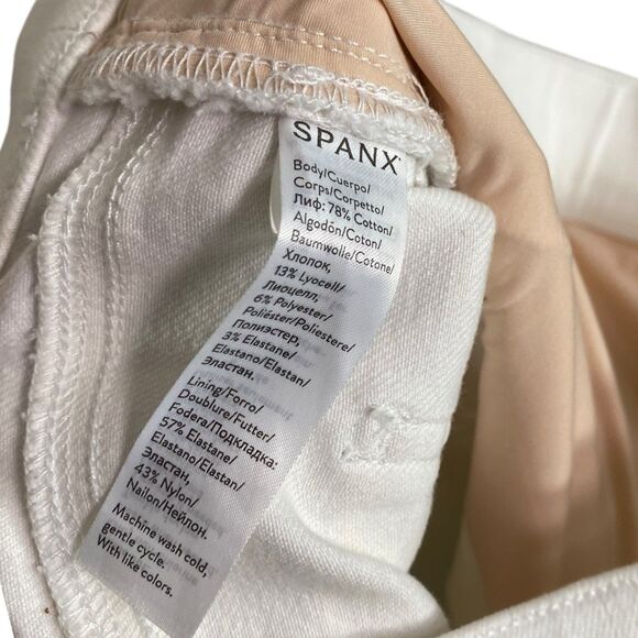 Spanx Jeans Womens L Pants White Ankle Leggings Elastic Waist Pull On Distressed - Picture 10 of 11